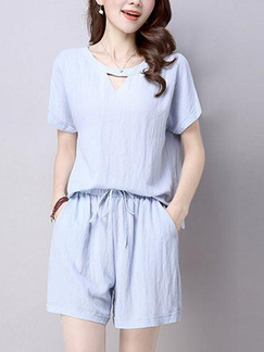 Blue Grey Two Piece Shirt Shorts Plus Size Jumpsuit for Casual Party Evening