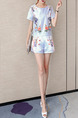 Blue Colorful Two Piece Shirt Shorts Plus Size Floral Jumpsuit for Casual Evening Party