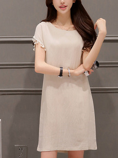 Beige Shift Above Knee Plus Size Dress for Casual Party Evening