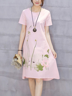Pink Cute Shift Knee Length Plus Size Dress for Casual Party