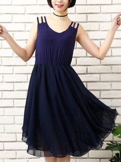Purple and Blue Fit & Flare Knee Length  Dress for Casual Office Party