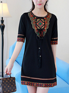Black Colorful Shift Above Knee Plus Size Dress for Casual Office Evening