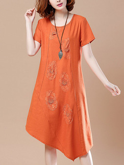 Orange Shift Knee Length Plus Size Dress for Casual Office Party