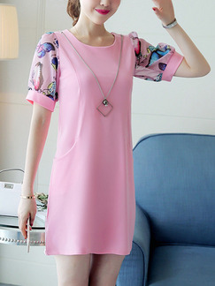 Pink Colorful Cute Shift Above Knee Plus Size  Dress for Casual Office Evening Party