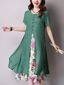 Green Colorful Midi Floral Plus Size Dress for Casual Party