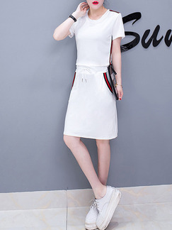 White Shift Above Knee Plus Size Dress for Casual Party