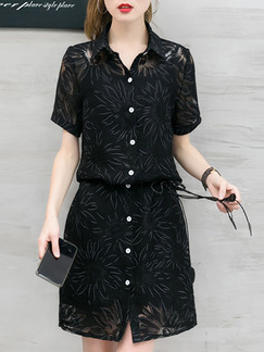 Black Shift Above Knee Plus Size Shirt Dress for Casual Office Party
