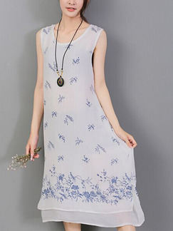Blue and White Shift Midi Plus Size Dress for Casual Party Beach