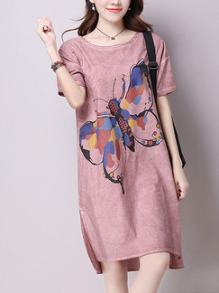 Pink Cute Shift Knee Length Plus Size Dress for Casual