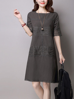Grey Shift Knee Length Plus Size Dress for Casual Office Party