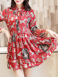 Red Colorful Fit & Flare Above Knee Plus Size Dress for Casual Party