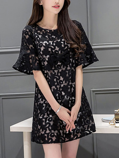 Black Shift Above Knee Plus Size Lace Dress for Casual Office Party Evening