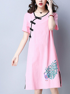 Pink Cute Shift Above Knee Plus Size Dress for Casual Party