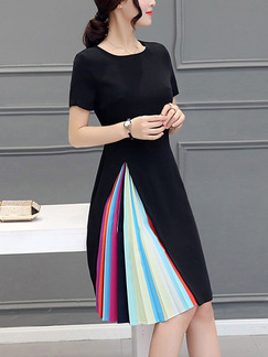 Black Colorful Shift Knee Length Plus Size Dress for Casual Office Evening