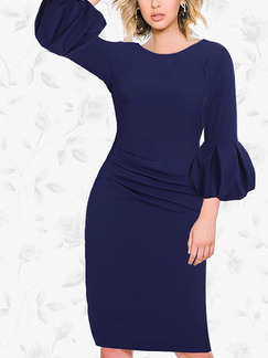 Blue Bodycon Knee Length Plus Size Dress for Casual Party Nightclub