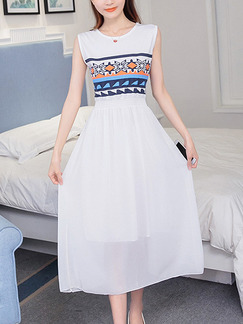 White Colorful Midi Plus Size Dress for Casual
