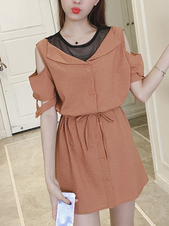 Orange Fit & Flare Above Knee Plus Size Dress for Casual Office