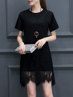 Black Sheath Above Knee Plus Size Lace Dress for Casual Office Evening