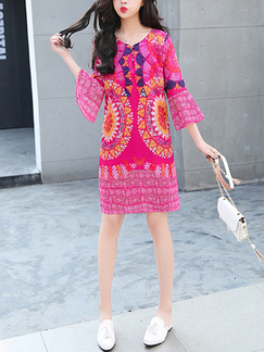 Pink Colorful Shift Above Knee Cute Dress for Casual Beach Party