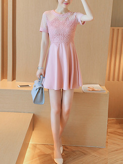 Pink Cute Fit & Flare Above Knee Plus Size Dress for Casual Party Evening