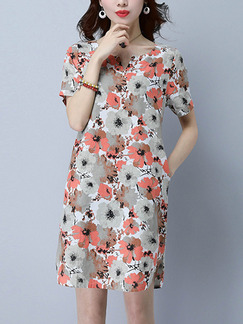 Grey Colorful Shift Above Knee Plus Size Floral Dress for Casual Party