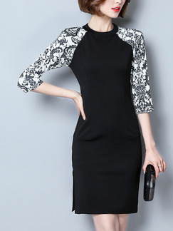Black and White Sheath Above Knee Plus Size Dress for Casual Office Evening