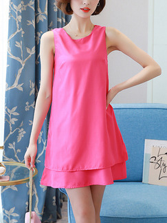 Pink Cute Shift Above Knee Plus Size Dress for Casual Party Evening