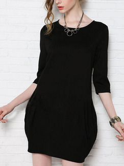 Black Shift Above Knee Plus Size Dress for Casual Office Evening Party