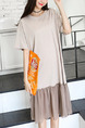 Beige Shift Knee Length Plus Size T-Shirt Dress for Casual
