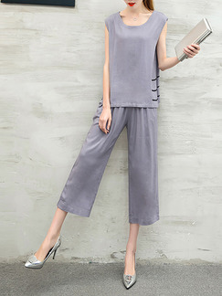 Grey Two Piece Shirt Pants Plus Size Wide Leg Jumpsuit for Casual Party Evening Office