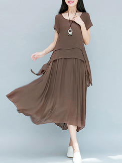 Brown Shift Midi Plus Size Dress for Casual Party