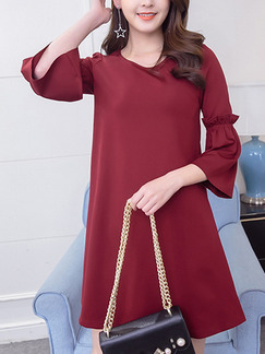 Red Shift Above Knee Plus Size Dress for Casual Office Party