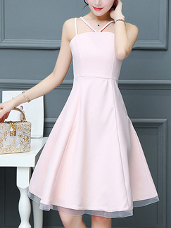 Pink Fit & Flare Above Knee Plus Size Slip Cute Dress for Casual Party Evening