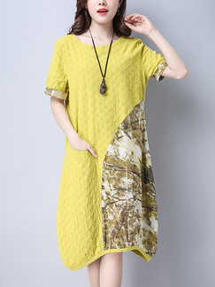 Yellow Colorful Cute Shift Midi Plus Size Dress for Casual Party