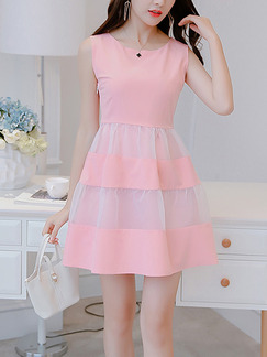 Pink Cute Fit & Flare Above Knee Plus Size Dress for Casual Party Office Evening