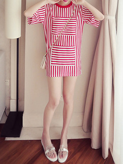 Red and White Shift Above Knee Plus Size Dress for Casual Party