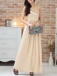 Beige Maxi One Shoulder Dress for Bridesmaid Prom