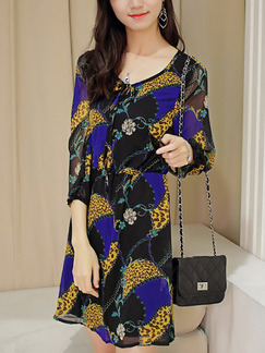 Black Blue Yellow Fit & Flare Above Knee Dress for Casual Office Party Evening