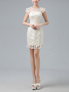 Champagne Sheath Above Knee Plus Size Lace Floral Dress for Bridesmaid Prom
