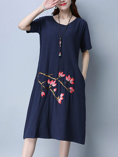 Blue Shift Midi Plus Size Dress for Casual Party