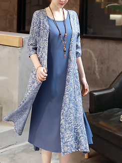 Blue Shift Midi Plus Size Dress for Casual Evening