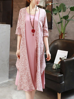 Pink Shift Midi Plus Size Cute Dress for Casual Evening
