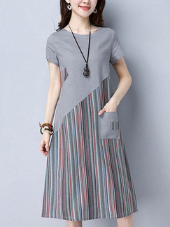 Grey Shift Knee Length Plus Size Dress for Casual Office Evening