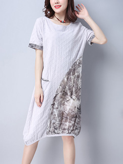 Grey Shift Knee Length Plus Size Dress for Casual Party