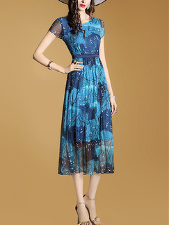 Blue Shift Midi Plus Size Dress for Casual Party Evening Office