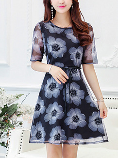Blue Shift Above Knee Plus Size Floral Dress for Casual Party Evening Office