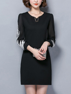 Black Sheath Above Knee Plus Size Long Sleeve Dress for Casual Office Evening