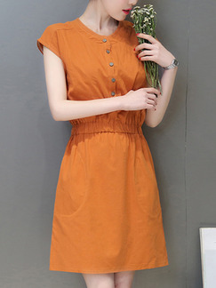 Apricot Fit & Flare Above Knee Plus Size Dress for Casual Office Evening Party
