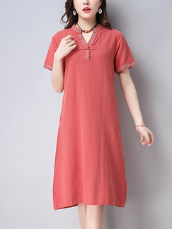 Red Shift Knee Length Plus Size V Neck Dress for Casual Party