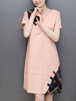 Pink Shift Above Knee Plus Size Cute Dress for Casual Office Party